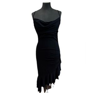 City Triangles Black Rouched‎ Asymmetrical Spaghetti Strap Dress size 5/6 Y2K